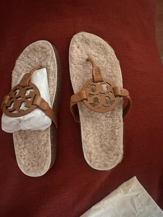 Tory Burch Shoes - Tory Burch Miller Caramel Cloud Shearling Sandals - New Women Size 8.5